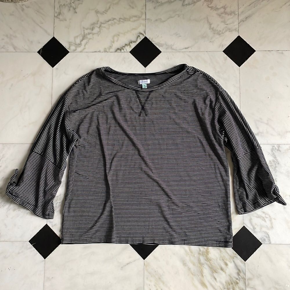 Susina Black & While Striped Bell Sleeve Top